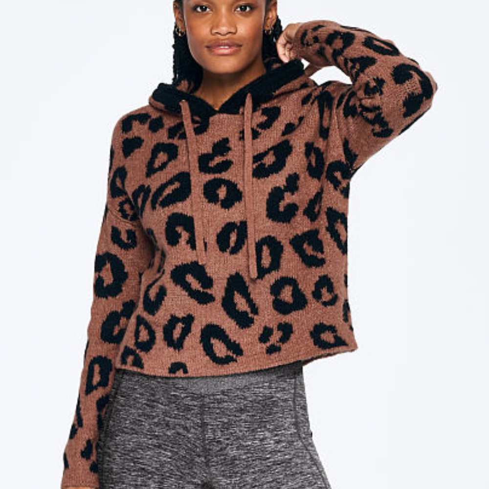 PINK Soft Leopard Animal Cheetah Hoodie Sweater M